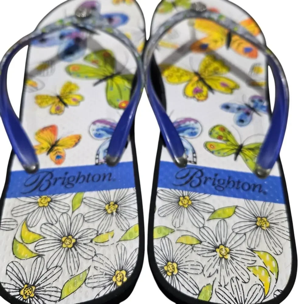 Brighton Breeze Platform Flip Flops Butterflies & Daisies NEW Size 10 #939 - Picture 8 of 10